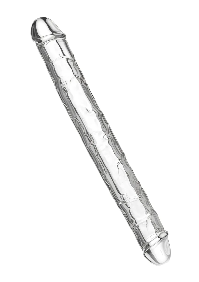 Priehľadný dvojitý dong TPE 34,5 cm
